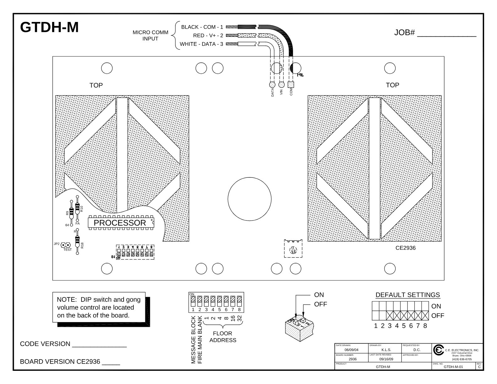 Otis LED Direction Indicator, Horizontal wiring diagram