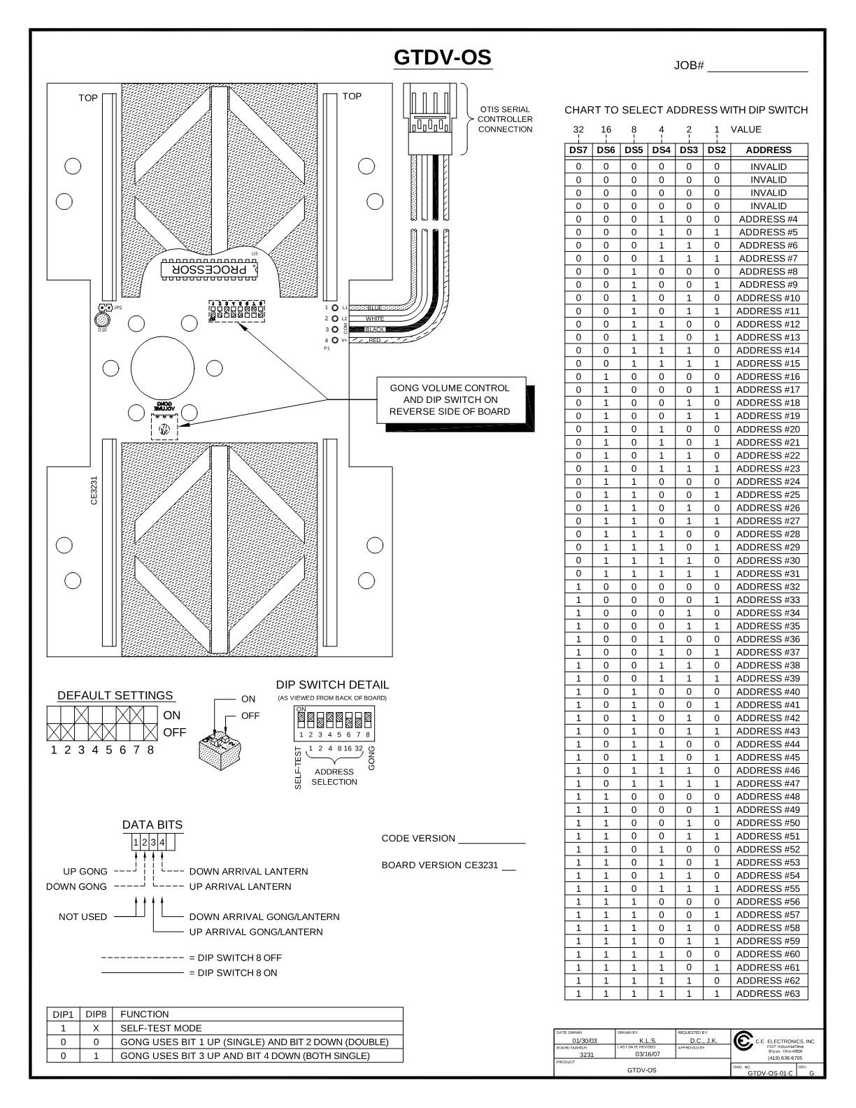 Otis LED Direction Indicator, Vertical wiring diagram